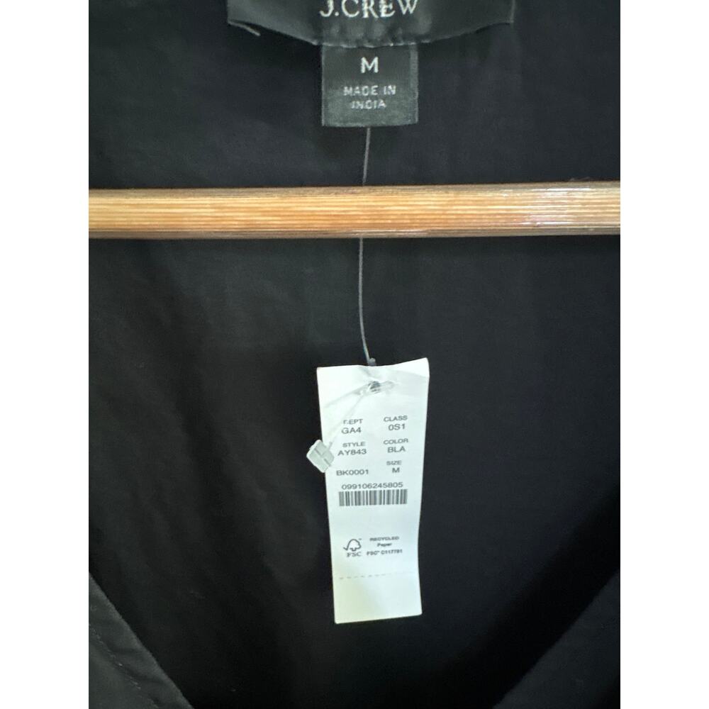 J.Crew Puff Sleeve Cotton Poplin Wrap Dress Black NWT M - Picture 2 of 8